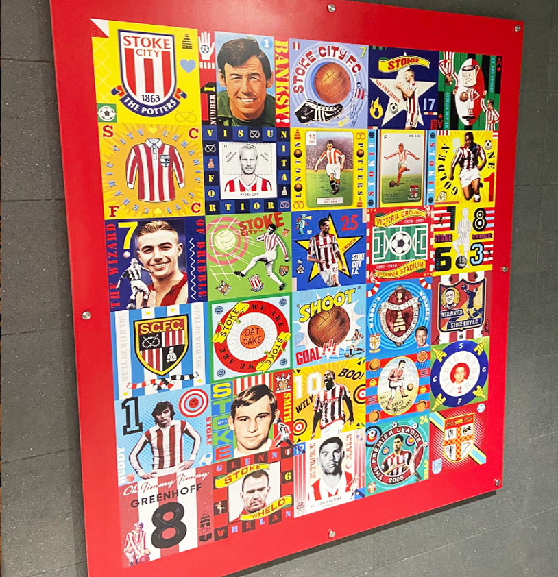 Stoke City Football Memorabilia Retro Wall Art at Ricardo's Sports Bar at the BET 365 Stadium