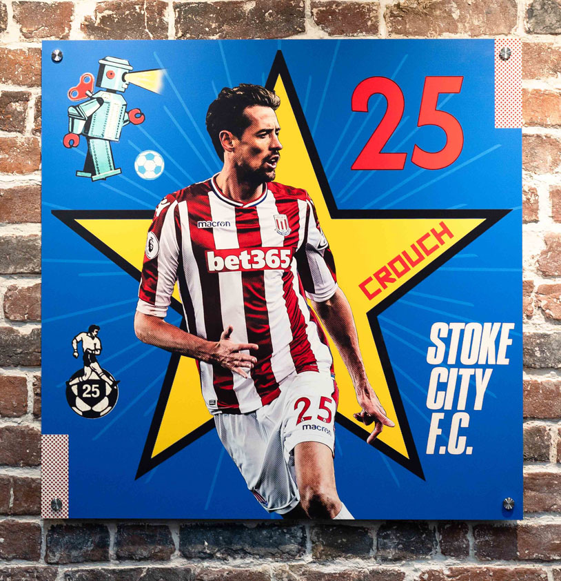 Peter Crouch, Stoke City Football Memorabilia Illustration Wall Art at Ricardo's Sports Bar at the BET 365 Stadium