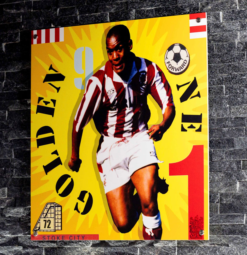 Mark Stein, Stoke City Football Memorabilia Wall Art at Ricardo's Sports Bar at the BET 365 Stadium
